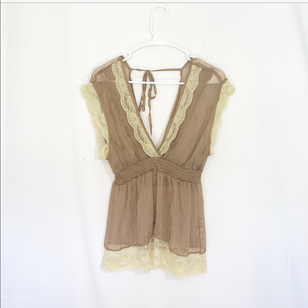 NWOT SHEER WITH LACE TOP - Picture 1 of 4